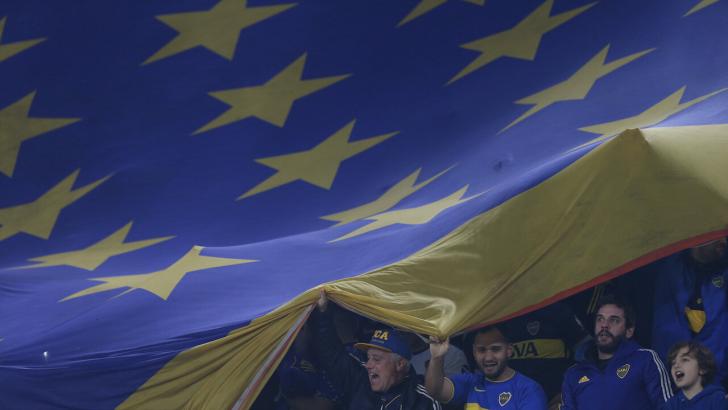 Boca Juniors fans and flag